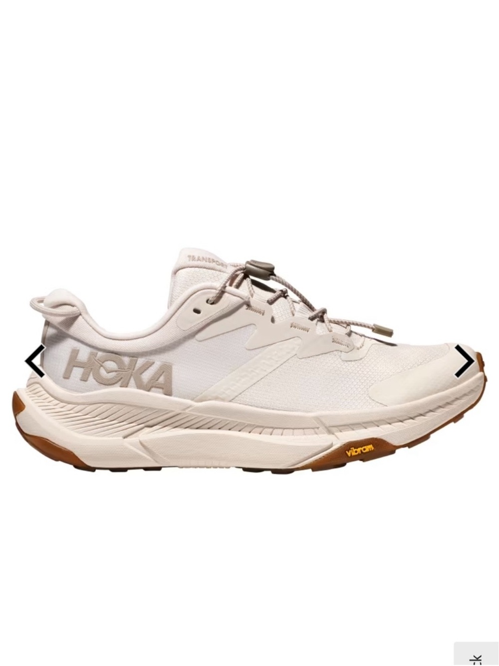 Women’s HOKA Transport Shoe in Eggnog (creamy white), size 8.5